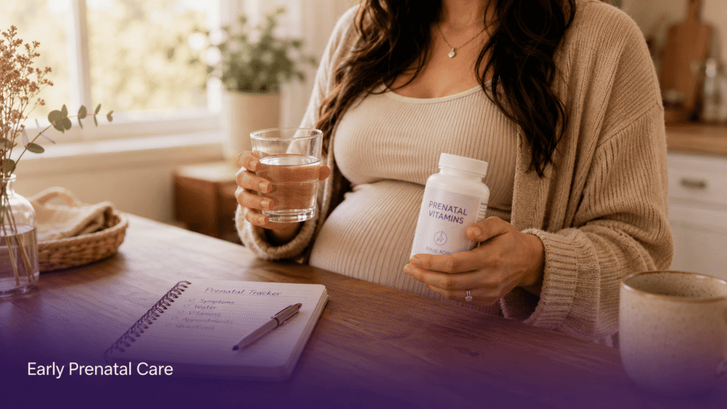 Prenatal vitamins and folic acid supporting the first trimester of pregnancy